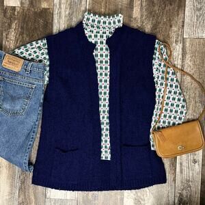 Vintage Navy Open Front Sweater Vest